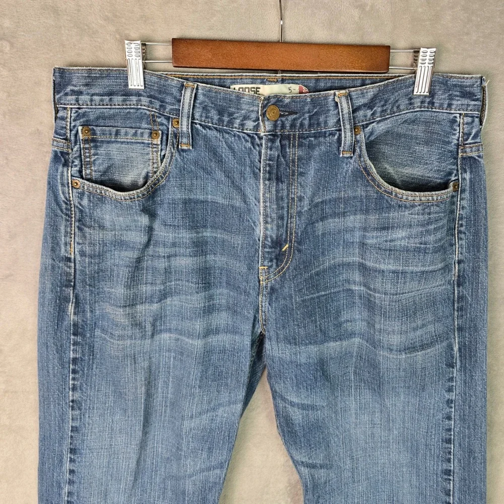 Y2K Levis 569 Loose Straight Jeans Mens 34x30 Blue Medium Wash Denim 100% Cotton